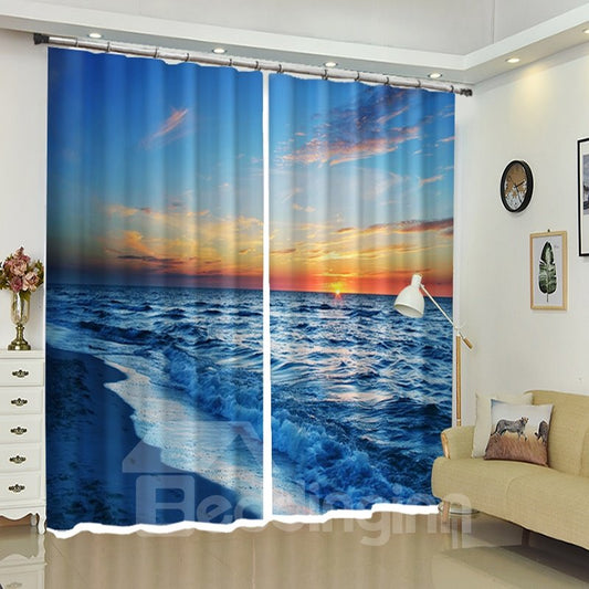 The Calm Wave Under Sunset 3D Artistic Curtain for Living Room