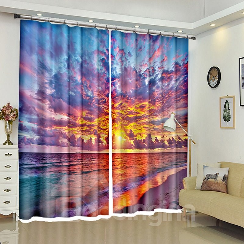 Evening Glow Above Tide Natural View 3D Curtain for Room