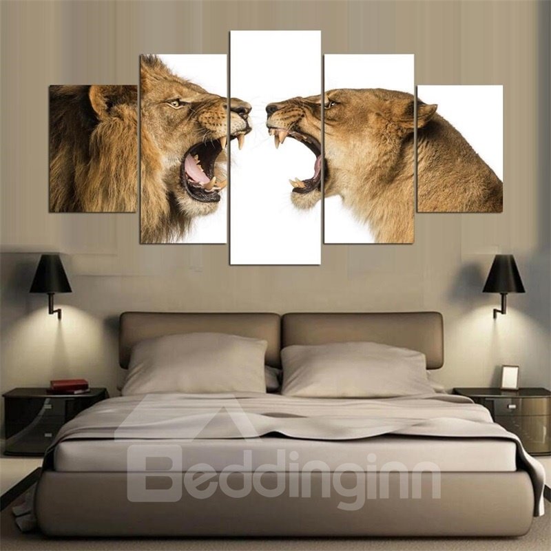Funny Lion Pattern 5 Pieces Hanging Canvas Waterproof Eco-friendly Framed Wall Prints