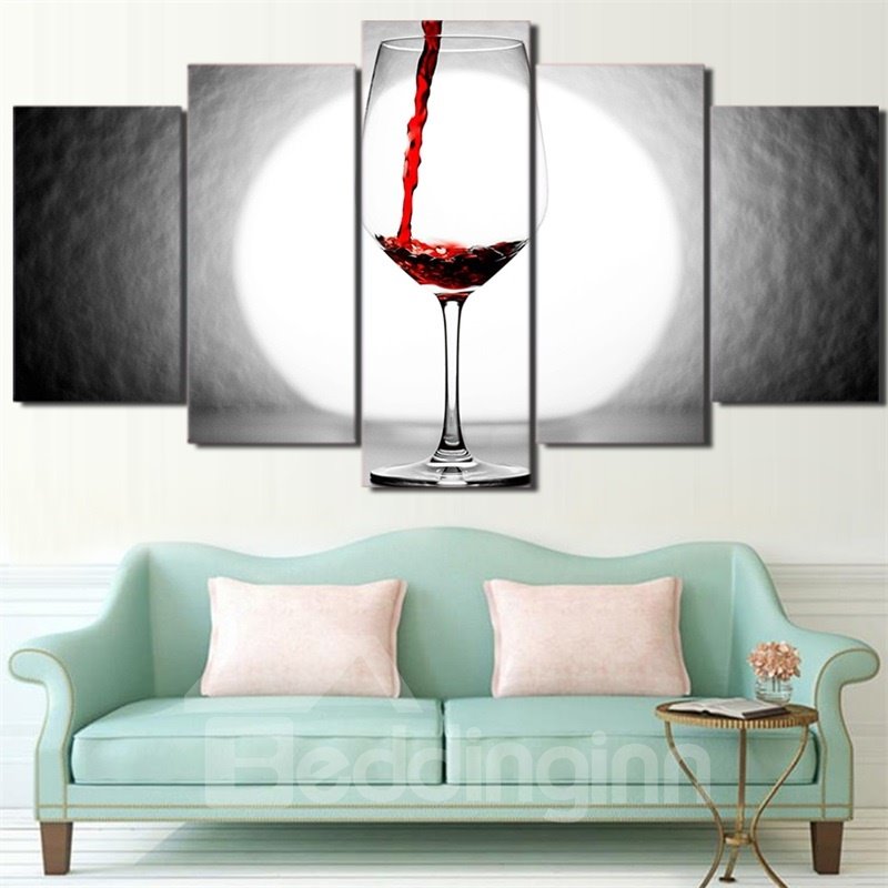 Red Wine Glass 5 Pieces Hanging Canvas Waterproof Eco-friendly Framed Wall Prints