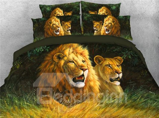 Leopard and Lion Watching Somewhere Digital Printed 3D 5-Piece Comforter Sets