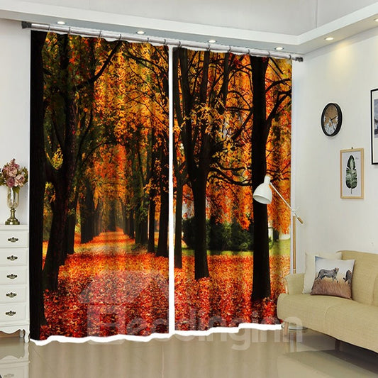Red Carpet of Leaves Forest Landscape Curtain 2 Pieces Blackout