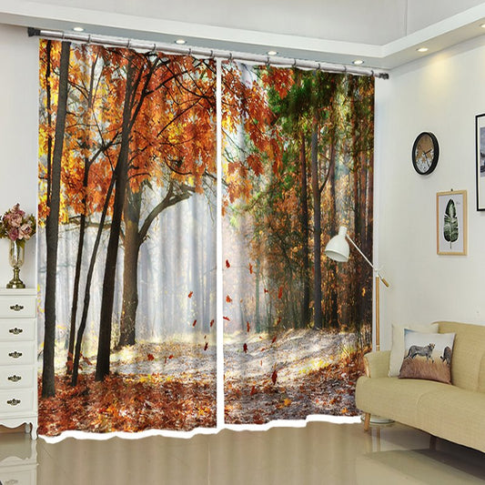 Decoración de cortinas 3D de poliéster con paisaje de momento de hojas caídas