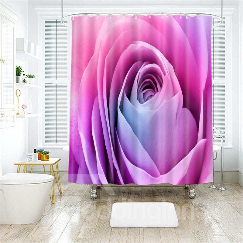 Cortina de ducha de baño de poliéster impresa rosa hermosa 3D