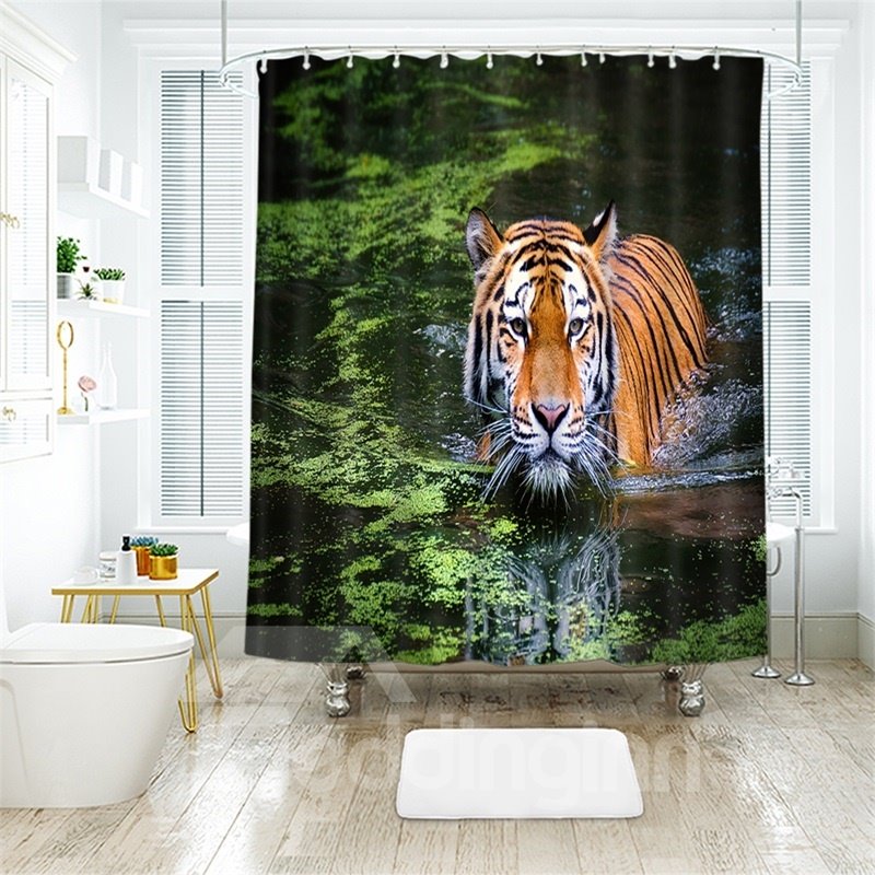 Cortina de ducha de baño de poliéster impresa en 3D con tigre