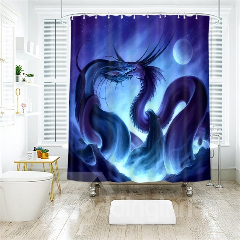 Cortina de ducha de baño de poliéster impresa en 3D con dragón creativo