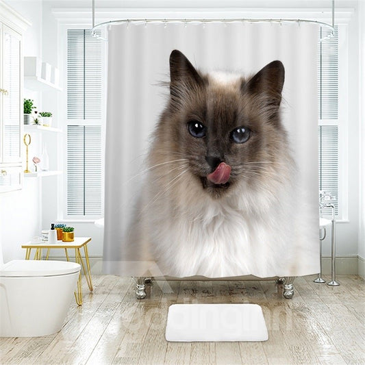 Cute Cat 3D Printed Polyester Bathroom Shower Curtain