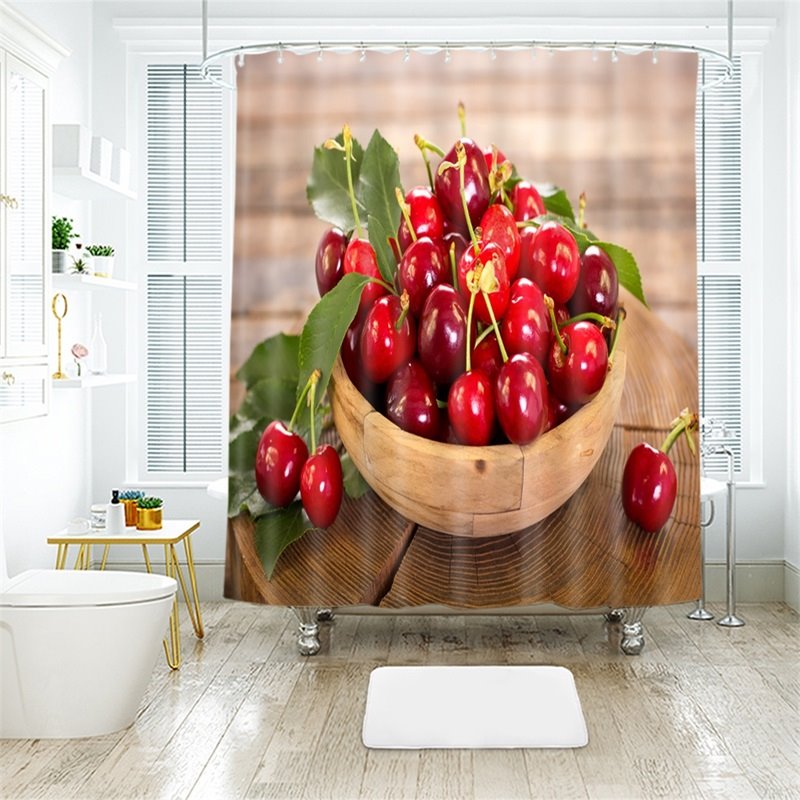 Cherry 3D Printed Polyester Bathroom Shower Curtain