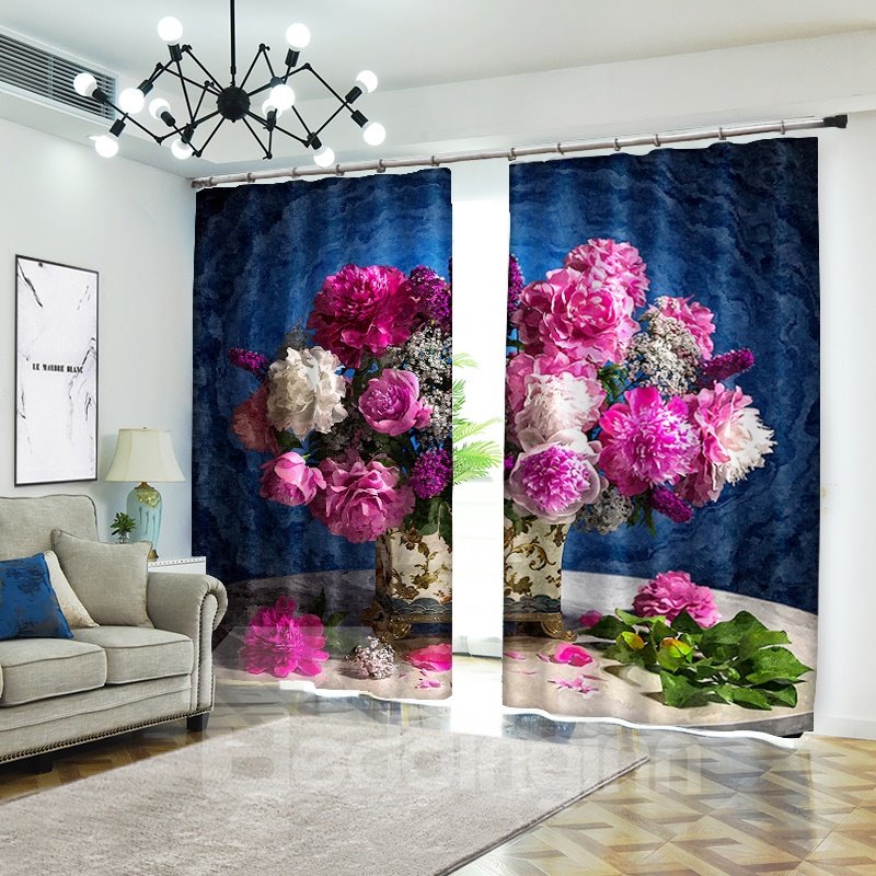 Flowers in Vase Still Life Pink&Red Flower Painting Curtain