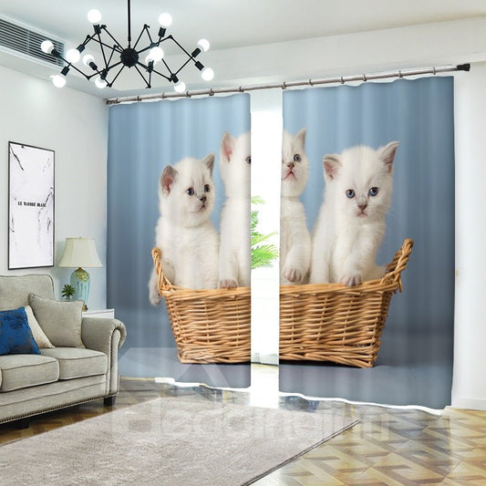 Cortina de animales 3D White Kitty Triple Little Cats en cesta