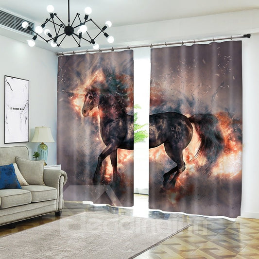 Raising in Fire Black Unicorn Vivid Smoke Animal Curtain
