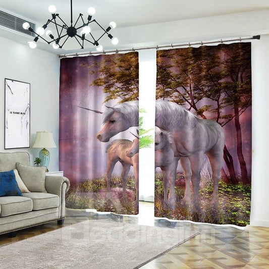 Pink Unicorn Mother and Baby in Wild Curtain Animal Blackout