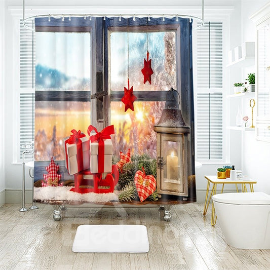 Regalos de Navidad y cortina de ducha de baño con paisajes 3D