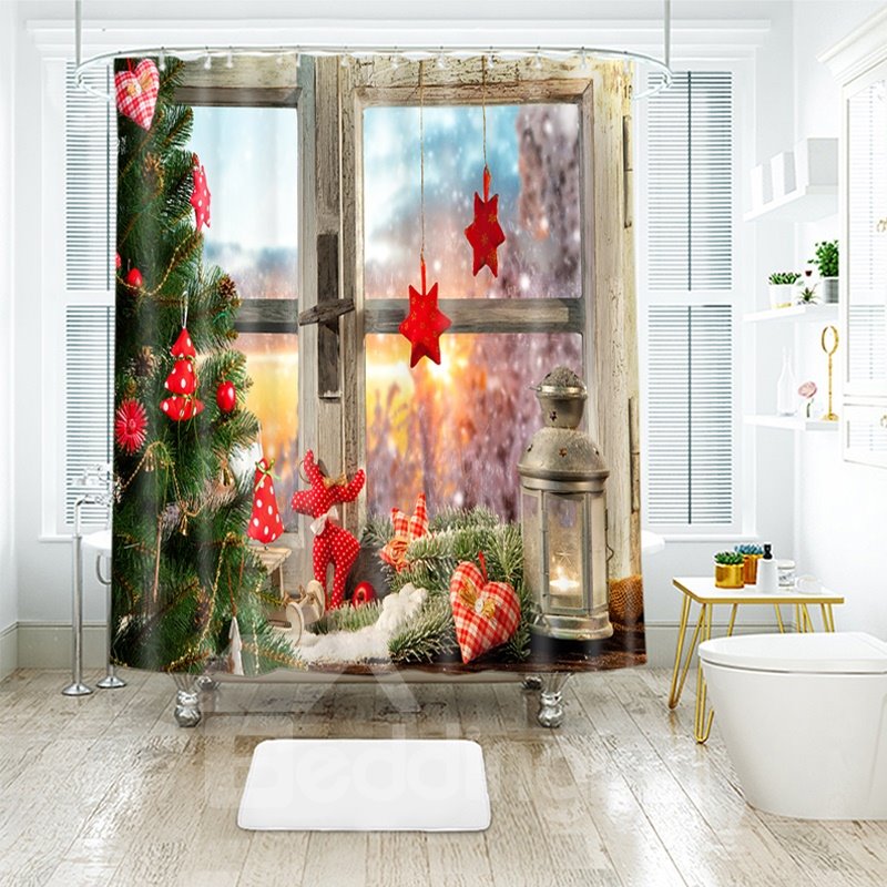 Christmas Ornaments by the Window Bathroom Shower Curtain