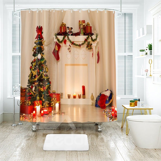Cortina de ducha de baño con tema navideño blanco puro simple