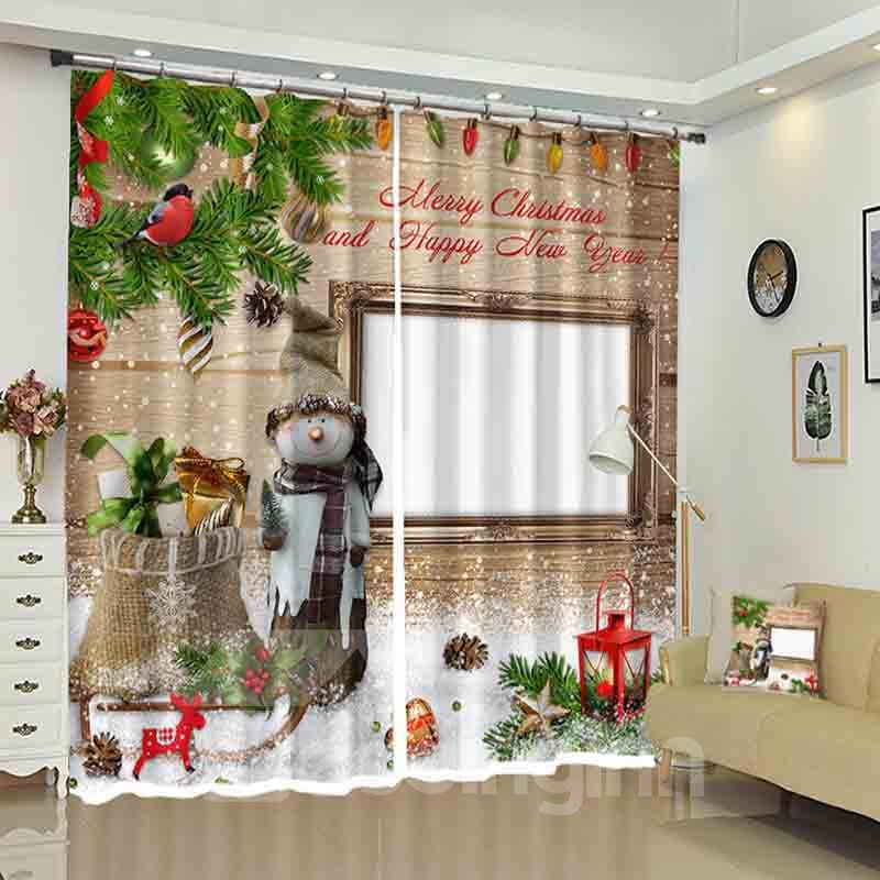 Snowman Merry Christmas 3D Color Printed Drapes for Holiday