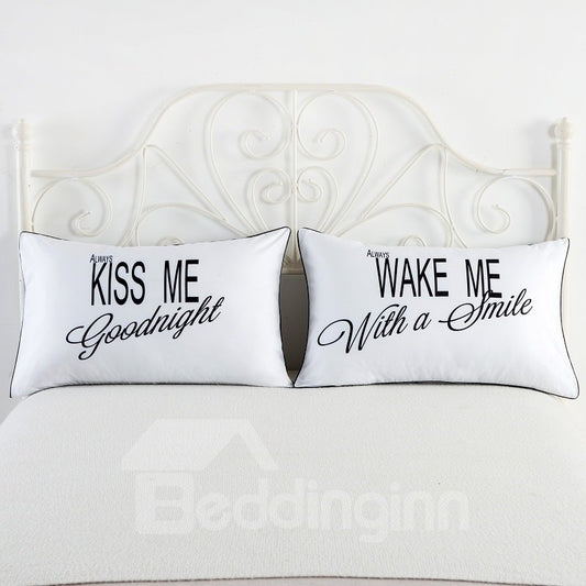 One Pair Kiss Me and Wake Me Printed Couple Pillowcase