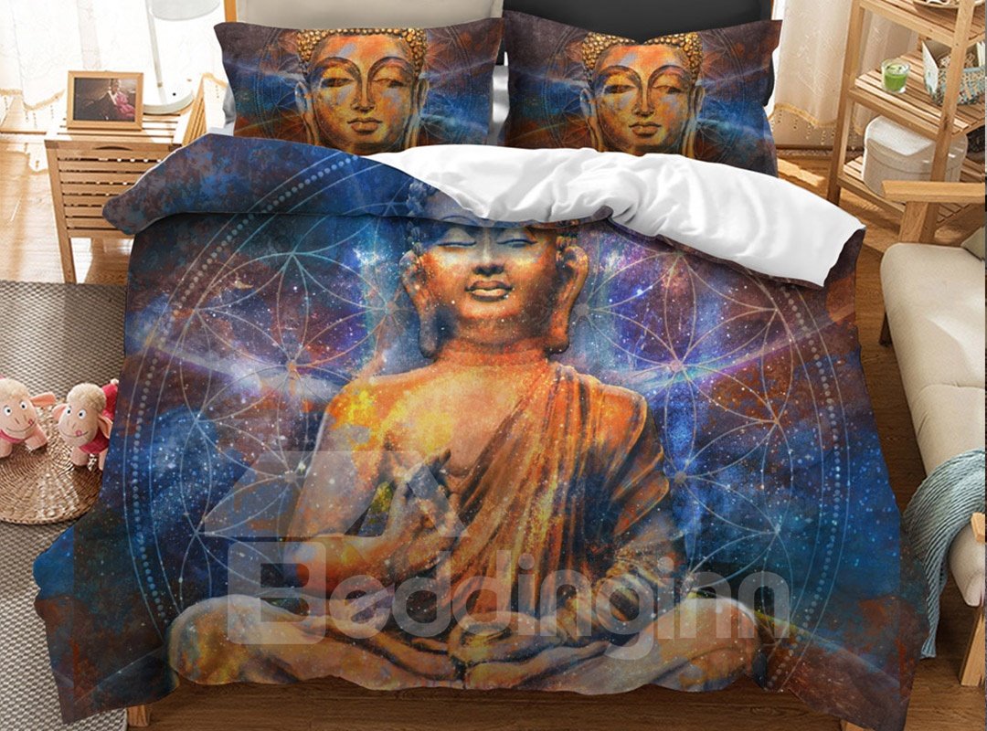 3-teilige 3D-Bettwäsche-Sets/Bettbezüge mit Buddha-Statue, bedruckt