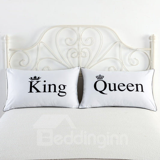 King and Queen Printed White Couple Pillowcase for Valentine's Gift
