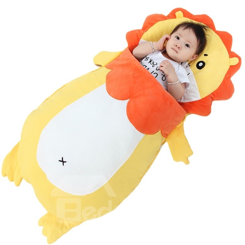 Yellow Cute Lion Shape Anti-Kicking Velvet Yellow Baby Sleeping Bag