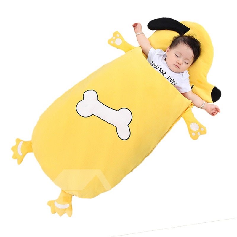 Yellow Cute Dog Shape Anti-Kicking Velvet Yellow Baby Sleeping Bag