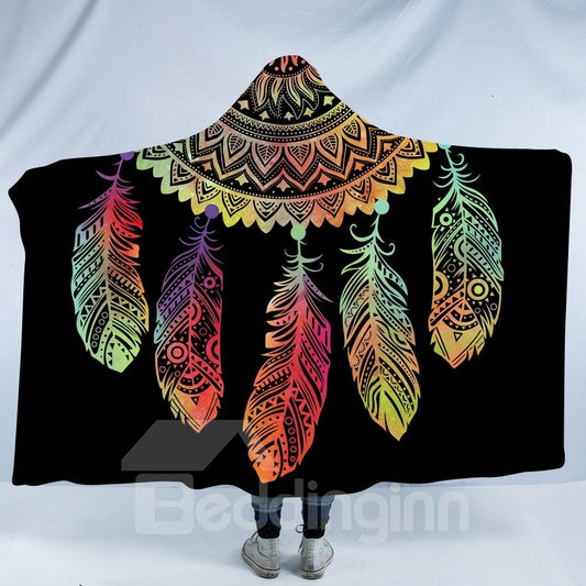 Manta con capucha de poliéster negro con impresión 3D de atrapasueños multicolor 