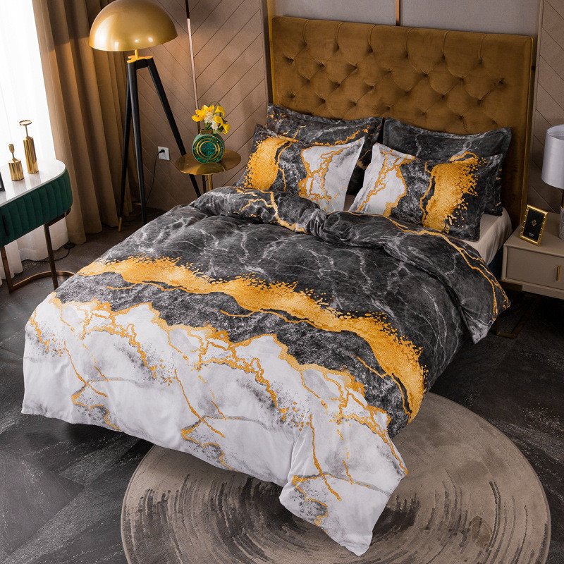 Gilt Marble Pattern 3-Piece Bedding Set/Duvet Cover Set with 2 Pillowcases Polyester