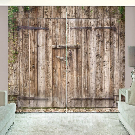 Old Wooden Barn Door of Farmhouse Blackout Vivid 3D Curtain