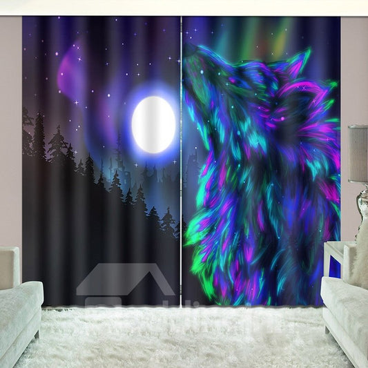 Aurora Wolf Magical Starry Night Blackout Curtain with Light Shielding