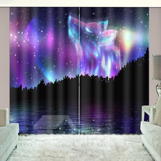 Cortina decorativa de noche estrellada mágica Aurora Wolf con protección de luz