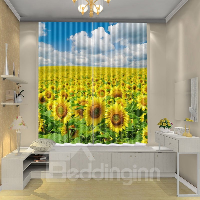 Sunflower in the Field Yellow Floral Curtain Shower Drapes