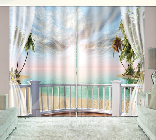 3D Printed Tropical Beach Sunset with Coconut Trees Scenery Custom Living Room Curtain