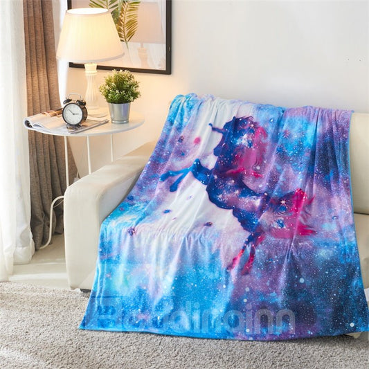 Jumping Unicorn and Galaxy Blue Printing 3D Blanket