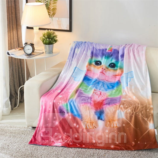 Innocent Cat with Wings Shiny Colorful Printing 3D Blanket