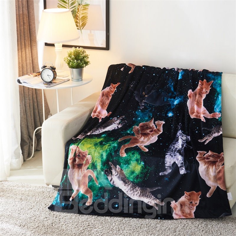Naughty Cats and Charming Galaxy Printed 3D Polyester Blanket