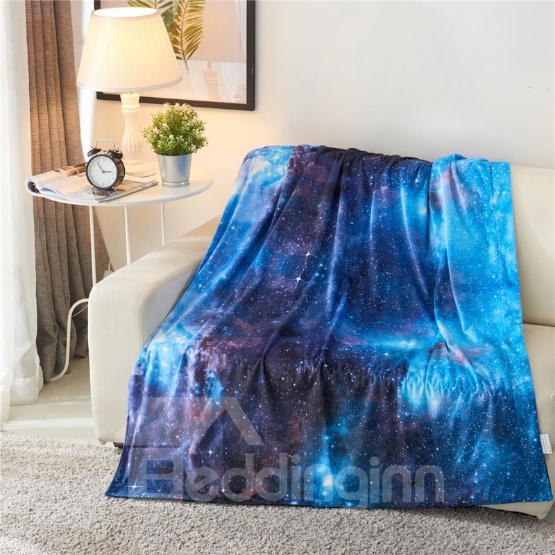 Charming Starry Blue Galaxy Printed 3D Polyester Blanket