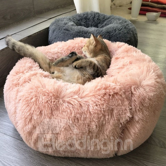 Luxury Fluffy Dog & Cat Bed Plush Donut Cuddler Round Pet Bed