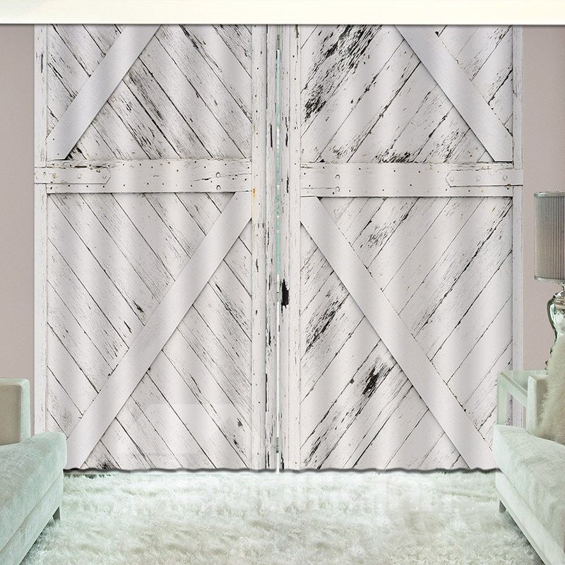 3D Antiqued Look Old Wooden Barn Door Printed Curtain Custom 2 Panels Drapes for Living Room Bedroom Decoration No Pilling No Fading No off-lining Polyester