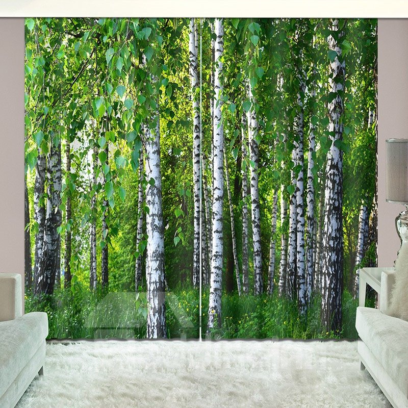 Grass and Green Woods Natural Drapes Print Curtain