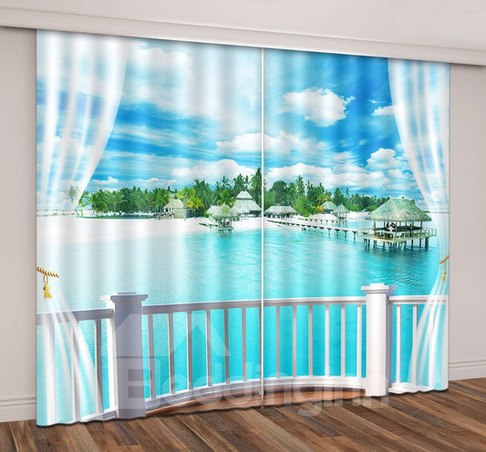 3D Printed Blue Sky Tropical Beach Romantic Travel Seaside Curtain