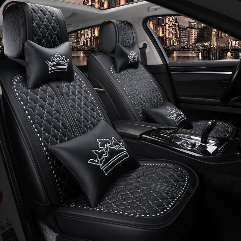 Crown Pattern Universal Fit Car Seat Covers Front and Rear Split Bench Protection Universal Fit Accessories for Auto Truck Van SUV