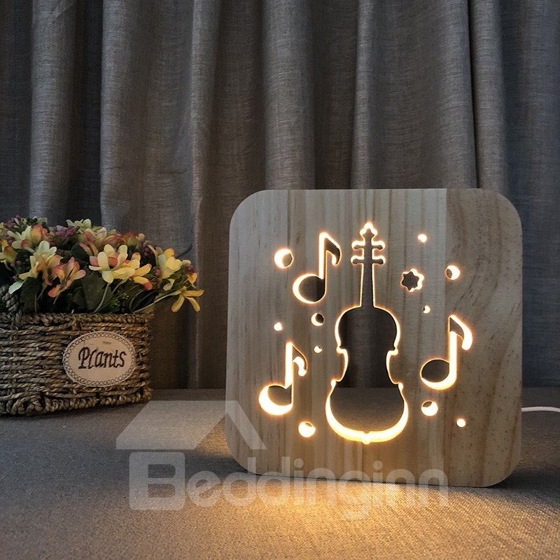 Natural Wooden Creative Cello Pattern Design Light for Kids