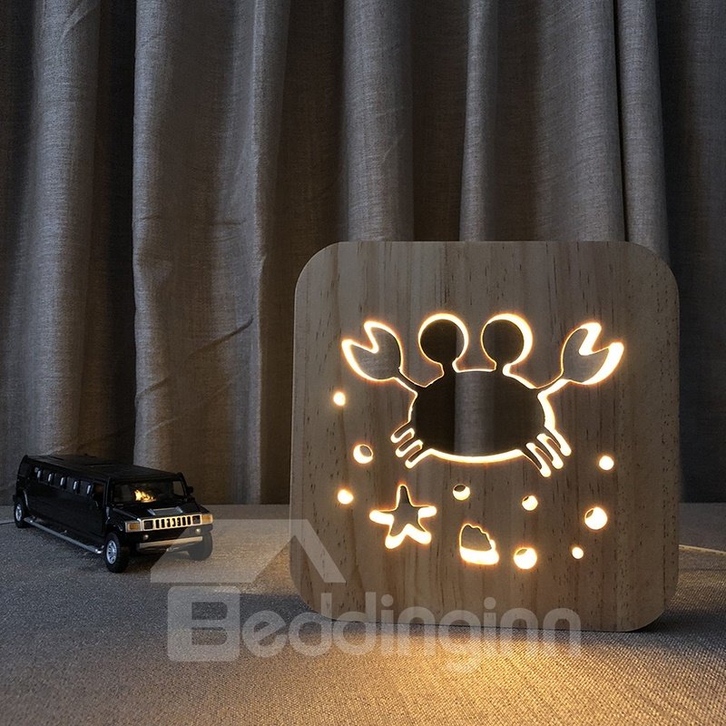 Natural Wooden Creative Crab Pattern Design Light for Kids