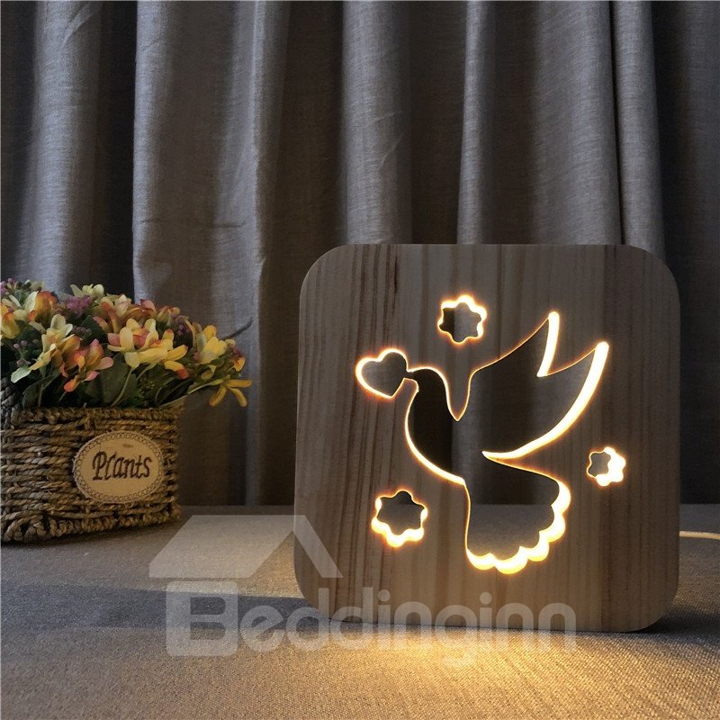 Luz de diseño de patrón de paloma creativa de madera natural para niños
