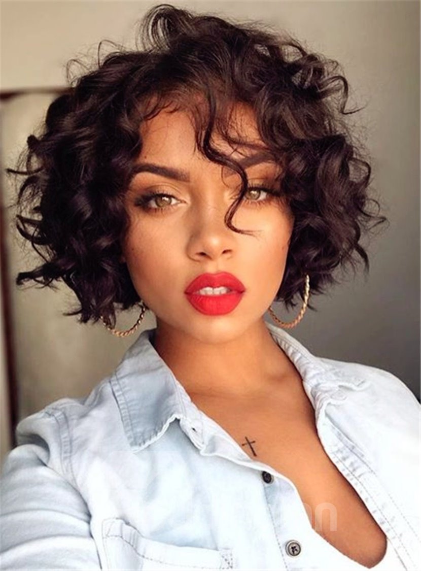 Women's Short Bob Hairstyle Curly Synthetic Hair Capless Curly Wigs 8 Inches