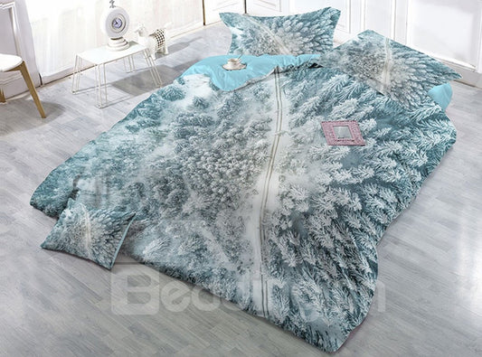 Snow-covered Trees Wear-resistant Breathable High Quality 60s Cotton 4-Piece 3D Bedding Sets