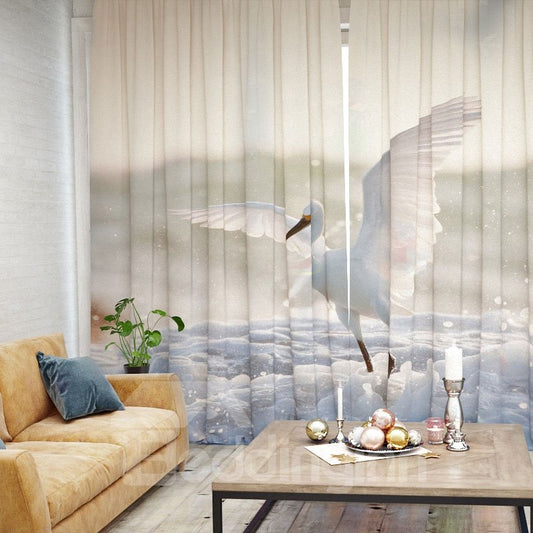 Vivid Egret Pattern 3D Printed Polyester Curtain