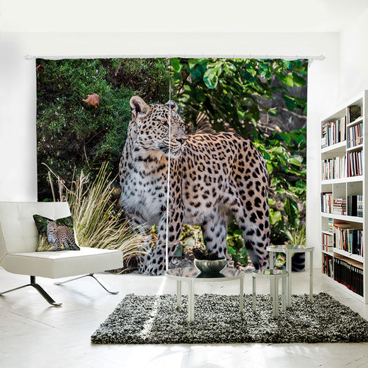 Cortina de poliéster impresa en 3D con estampado de leopardo vivo