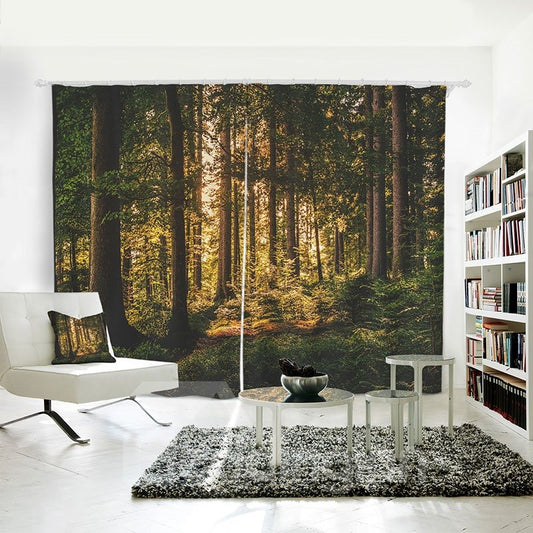 Sunshine and Morning Woods Pattern 3D Room Darkening Curtains 2 Panel Set 87 Inches Wide and 84 Inches with 260g ©O Thick Silky Soft Touch Polyester Bold Graphics Printed with Art Digital Printing Technology