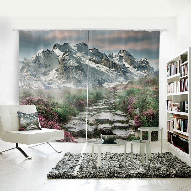 A Path to the Snowy Mountain Pattern 3D Polyester Curtain